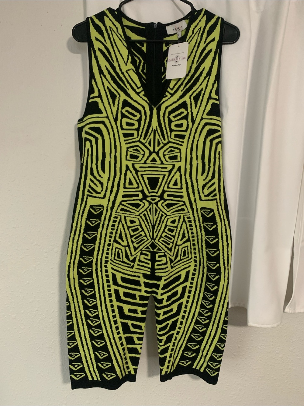 Neon Lime & Black Geometric Knit Romper